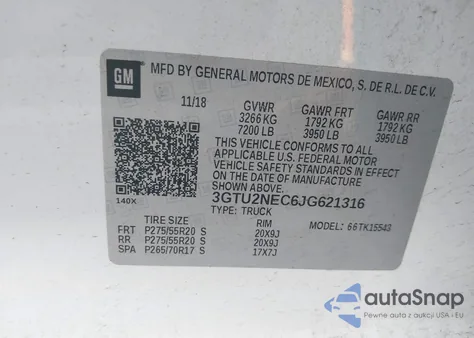 2018 GMC Sierra 1500 Slt from USA, damaged, VIN 3GTU2NEC6JG621316